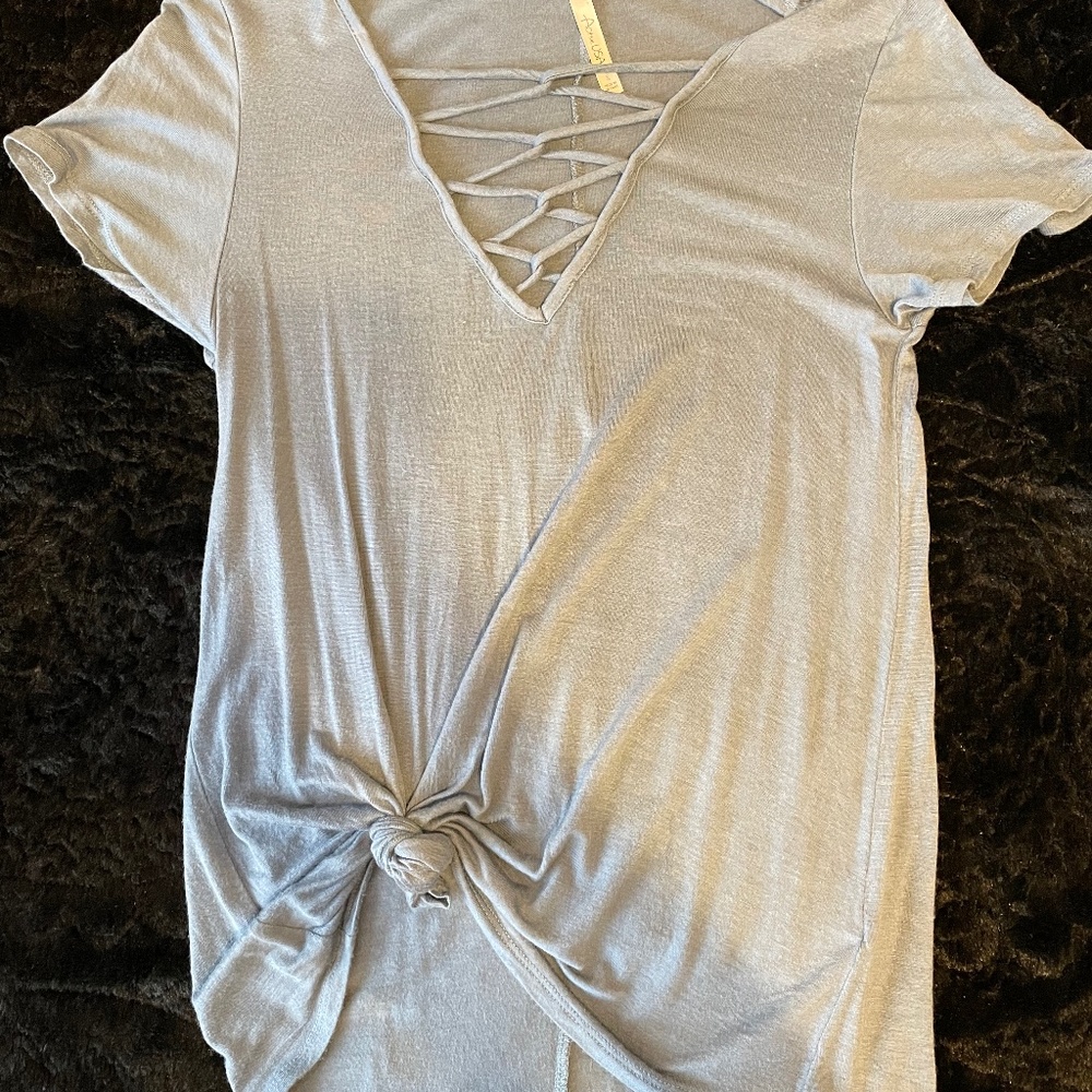 Lace up Light Blue Tee